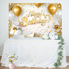 Lofaris White Gold Gifts Balloons Happy Birthday Backdrop