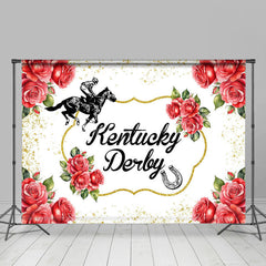 Lofaris White Gold Glitter Red Rose Kentucky Derby Backdrop