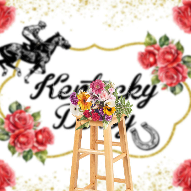 Lofaris White Gold Glitter Red Rose Kentucky Derby Backdrop