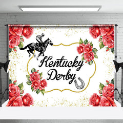 Lofaris White Gold Glitter Red Rose Kentucky Derby Backdrop