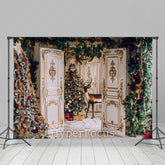 Lofaris White Gold House Trees Elk Christmas Vibe Backdrop