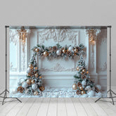 Lofaris White Gold Luxury Wall Snowy Pine Leaves Backdrop