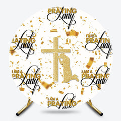 Lofaris White Gold Repeated Praying Lady Round Party Backdrop