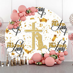 Lofaris White Gold Repeated Praying Lady Round Party Backdrop