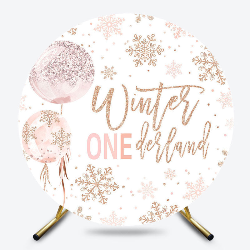 Lofaris White Gold Snowflake Round Winter Onederland Backdrop