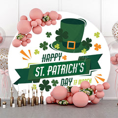 Lofaris White Green Clover Hat Round St Patricks Day Backdrop
