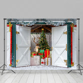 Lofaris White Green Red Door Elk Tree Gift Christmas Backdrop