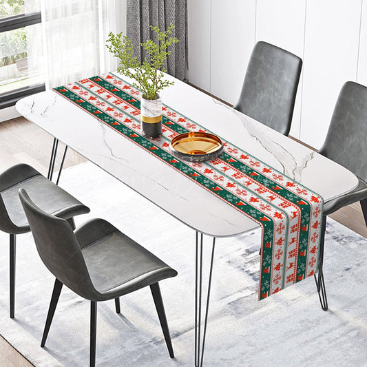 Lofaris White Green Ugly Christmas Sweater Stripe Table Runner
