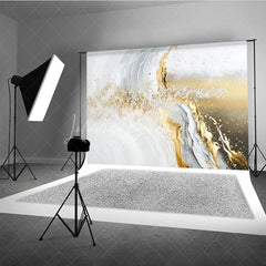 Lofaris White Grey and Gold Glitter Abstract Photography Backdrop Elegant Fluid Marble Design
