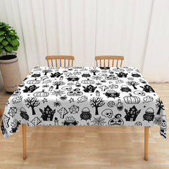 Lofaris White Halloween Rectangle Tablecloth with Bats and Spider Webs for Modern Spooky Party Decorations