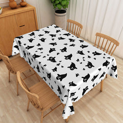 Lofaris White Halloween Rectangle Tablecloth with Cute Ghost Pattern for Spooky and Fun Holiday Party Decorations