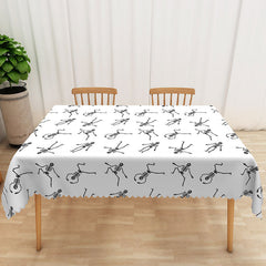 Lofaris White Halloween Rectangle Tablecloth with Dancing Skeletons for Funny and Spooky Party Decorations