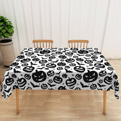Lofaris White Halloween Rectangle Tablecloth with Jack O’ Lanterns and Bats for Kids Spooky Party Decorations