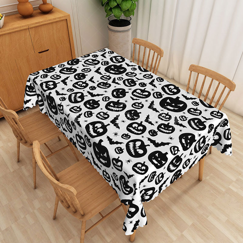 Lofaris White Halloween Rectangle Tablecloth with Jack O’ Lanterns and Bats for Kids Spooky Party Decorations