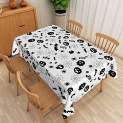 Lofaris White Halloween Rectangle Tablecloth with Jack O’ Lanterns and Spider Webs for Spooky Holiday Party Decor