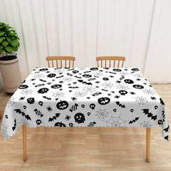 Lofaris White Halloween Rectangle Tablecloth with Jack O’ Lanterns and Spider Webs for Spooky Holiday Party Decor