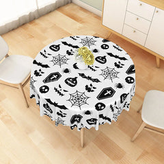 Lofaris White Halloween Round Tablecloth with Bats Spiderwebs and Jack-o’-Lanterns for Spooky Decor
