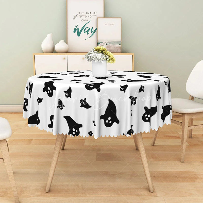 Lofaris White Halloween Round Tablecloth with Cute Ghost Pattern for Fun and Spooky Kids Party Decorations