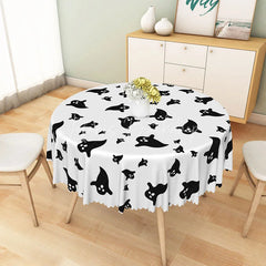 Lofaris White Halloween Round Tablecloth with Cute Ghost Pattern for Fun and Spooky Kids Party Decorations