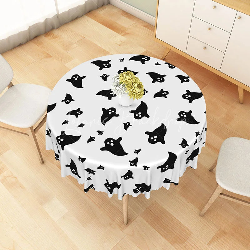 Lofaris White Halloween Round Tablecloth with Cute Ghost Pattern for Fun and Spooky Kids Party Decorations