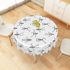 Lofaris White Halloween Round Tablecloth with Dancing Skeleton Print for Funny and Spooky Party Decorations