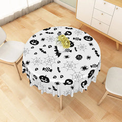 Lofaris White Halloween Round Tablecloth with Jack-o’-Lanterns and Spiderwebs for Spooky Party Decor