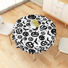 Lofaris White Halloween Round Tablecloth with Jack-o’-Lanterns Bats and Spiders for Spooky Party Decor