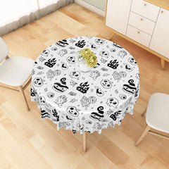 Lofaris White Halloween Round Tablecloth with Jack-o’-Lanterns Skulls and Haunted Castle for Spooky Decor