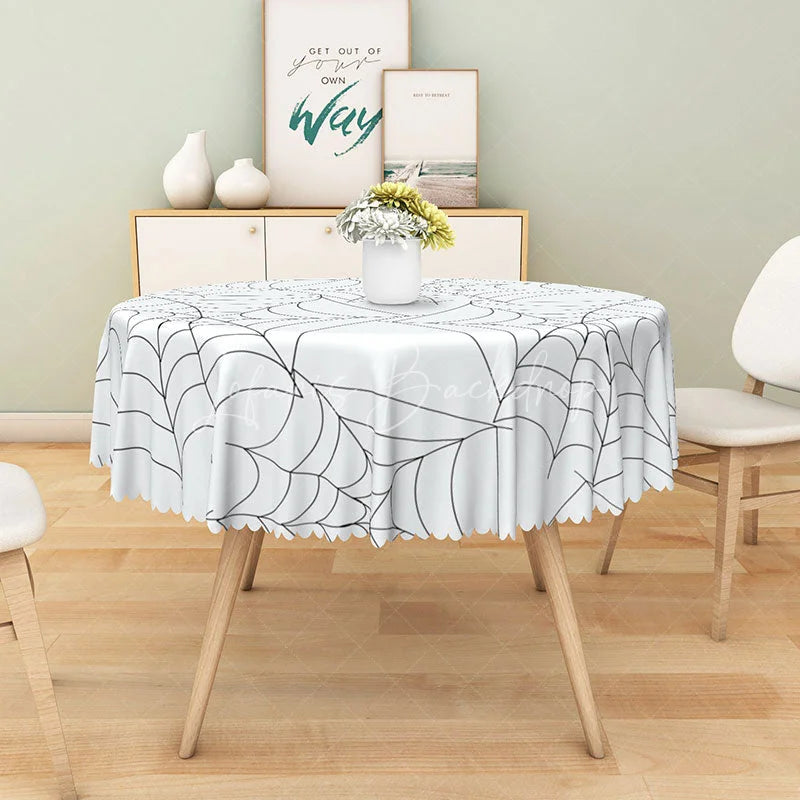 Lofaris White Halloween Round Tablecloth with Spider Web Pattern for Modern and Minimalist Spooky Decor