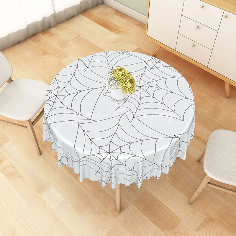 Lofaris White Halloween Round Tablecloth with Spider Web Pattern for Modern and Minimalist Spooky Decor
