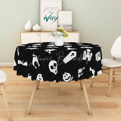 Lofaris White Halloween Round Tablecloth with Witch Hat Jack-O’-Lantern and Spiders for Spooky Decor