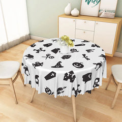 Lofaris White Halloween Round Tablecloth with Witch Hats and Jack-O’-Lanterns for Spooky Party Decor