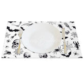 Lofaris White Halloween Set of 4 Placemats with Bats Spiders and Skeletons for Modern Spooky Decor