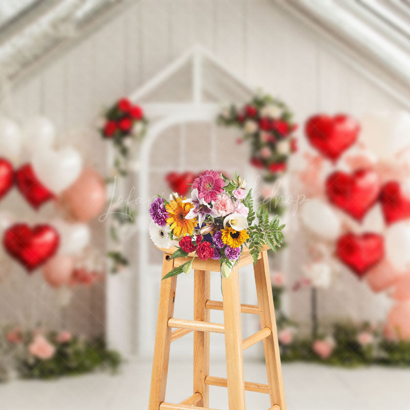 Lofaris White House Red Pink Balloon Floral Romantic Backdrop
