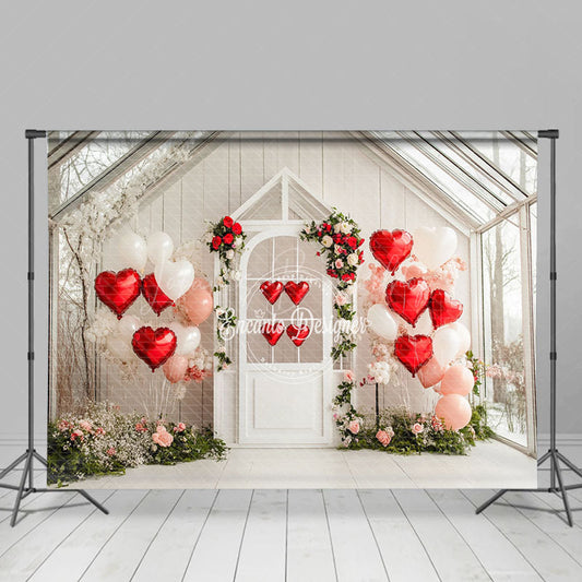 Lofaris White House Red Pink Balloon Floral Romantic Backdrop