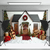 Lofaris White House Trunk Floral Trees Christmas Backdrop