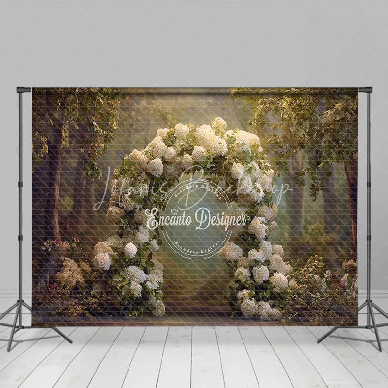 Lofaris White Hydrangea Wedding Arch Backdrop Round Floral Photo Prop Enchanted Garden Bridal Shower Decor
