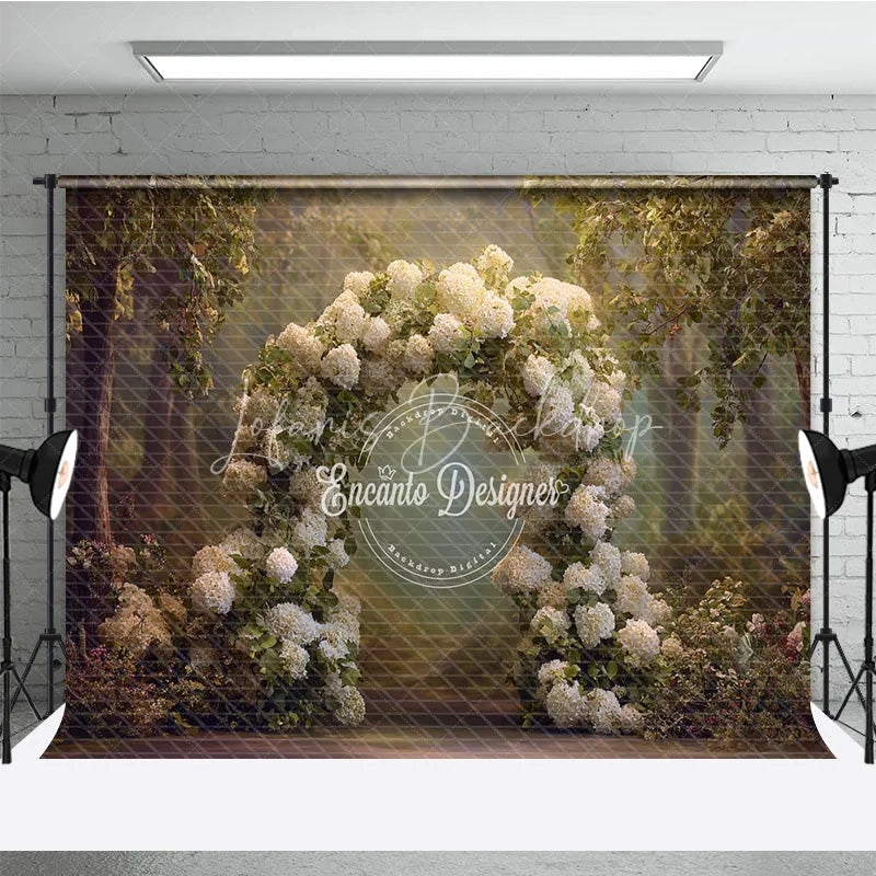 Lofaris White Hydrangea Wedding Arch Backdrop Round Floral Photo Prop Enchanted Garden Bridal Shower Decor