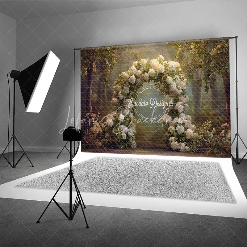 Lofaris White Hydrangea Wedding Arch Backdrop Round Floral Photo Prop Enchanted Garden Bridal Shower Decor