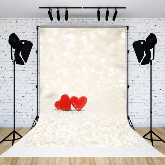Lofaris White Light Bokeh Red Hearts Valentines Day Backdrop