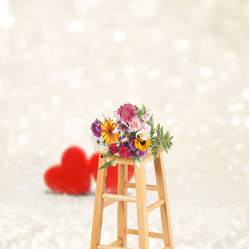 Lofaris White Light Bokeh Red Hearts Valentines Day Backdrop