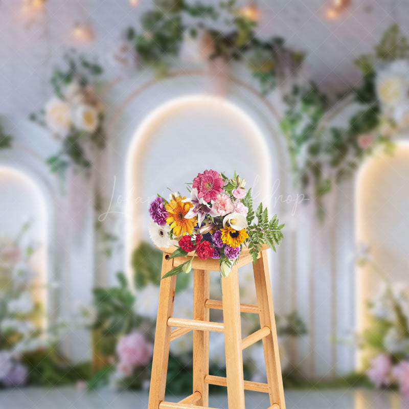 Lofaris White Lighted Arch Wall Plant Floral Wedding Backdrop
