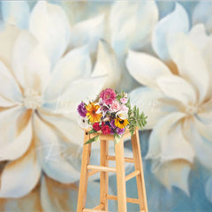 Lofaris White Magnolia Oil Painting Backdrop Soft Blue Floral Art Texture Background Elegant Photography Studio Prop