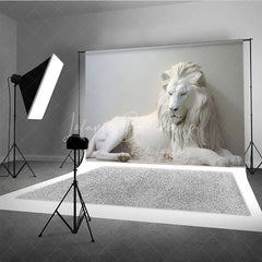 Lofaris White Majestic Lion Sculpture Photography Backdrop Elegant Fine Art Animal Portrait Background for Professional Studio