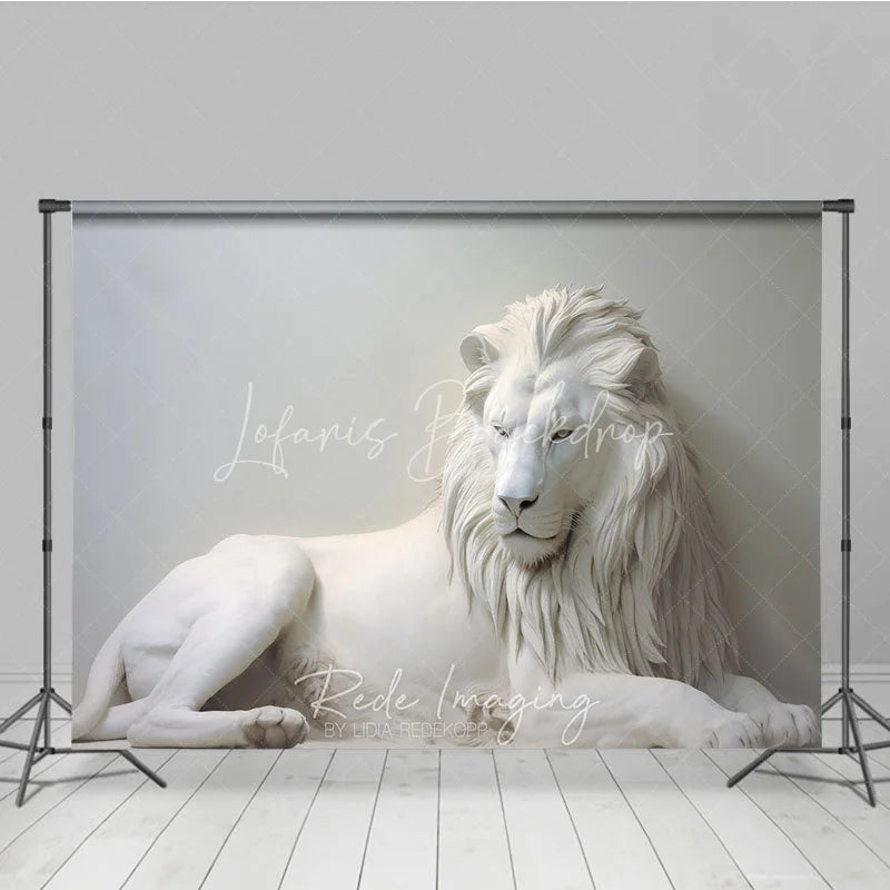 Lofaris White Majestic Lion Sculpture Photography Backdrop Elegant Fine Art Animal Portrait Background for Professional Studio
