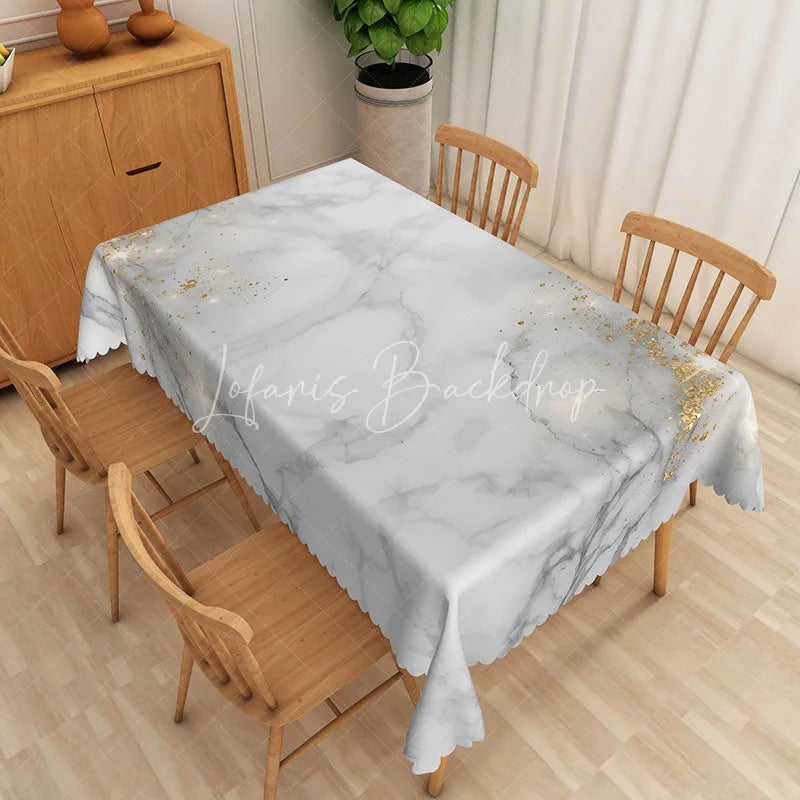 Lofaris White Marble and Gold Glitter Rectangle Tablecloth Elegant Stone Texture Table Cover Wedding Decor