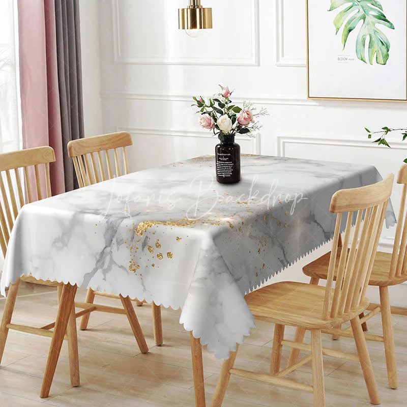 Lofaris White Marble and Gold Glitter Rectangle Tablecloth Elegant Stone Texture Table Cover Wedding Decor