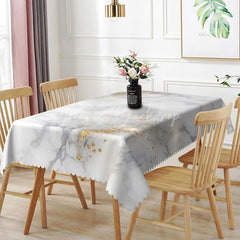 Lofaris White Marble and Gold Glitter Rectangle Tablecloth Elegant Stone Texture Table Cover Wedding Decor