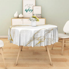Lofaris White Marble Gold Vein Round Tablecloth Luxury Stone Texture Table Cover for Wedding