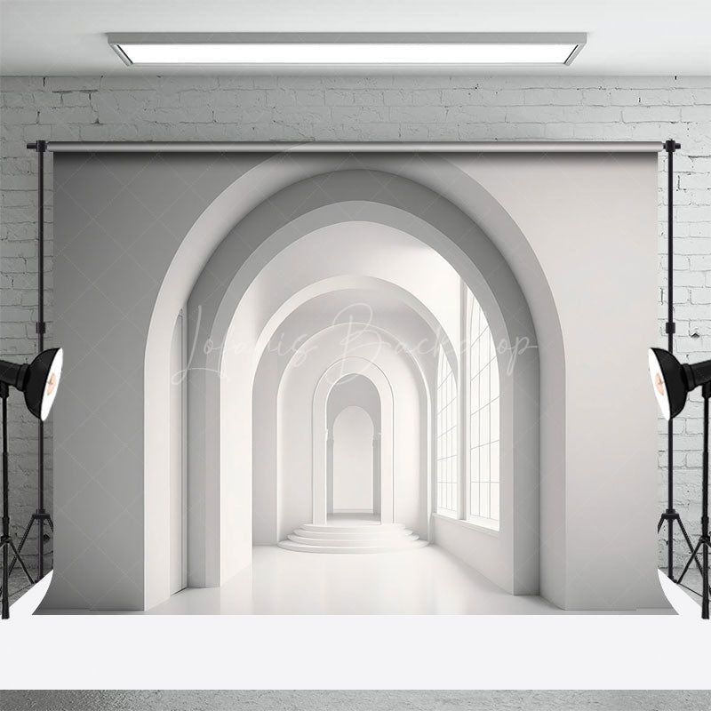 Lofaris White Minimalist Arched Hallway Architecture Backdrop